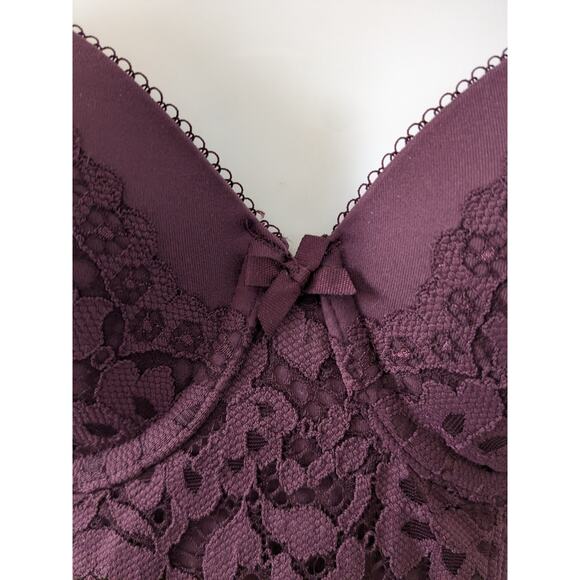 Body by VICTORIAS SECRET Longline Corset Bra Lined Dem Merlot Wine Sz 32D - Picture 2 of 5